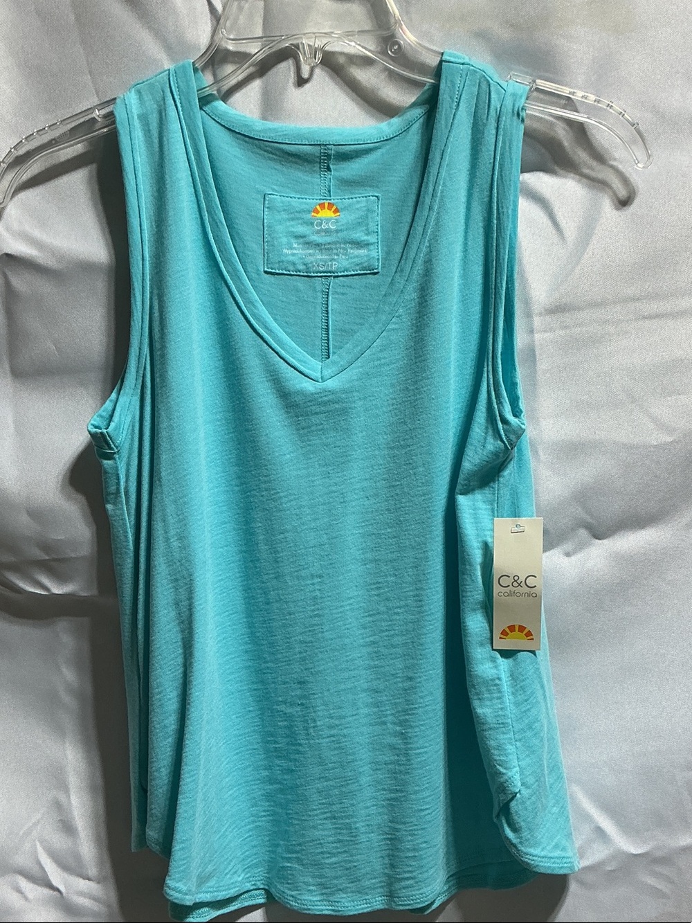 C&C California XS Aqua V-Neck Sleeveless Tank TOP NWT COTTON SPANDEX